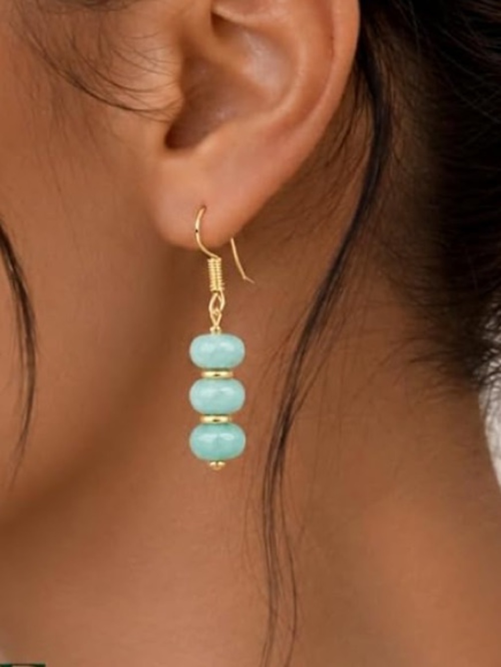 Gold and Aqua Bead Drop Earrings - Women Jewelry - Picture 5 of 5